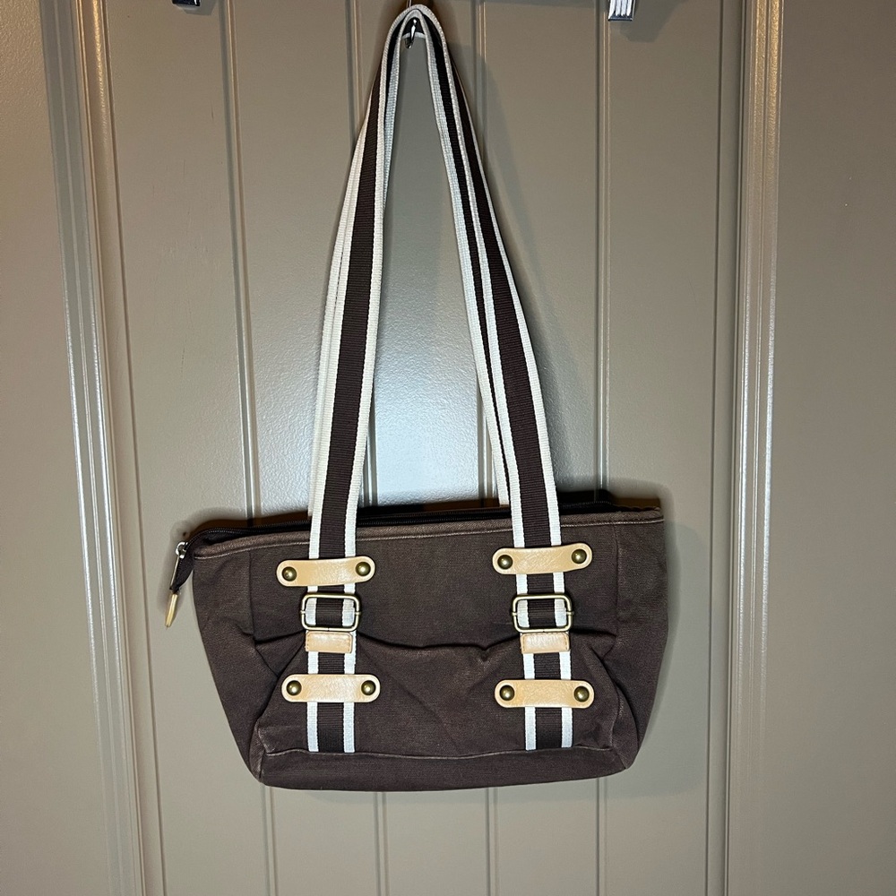 Y2K Roxy Brown and White Striped Canvas Brown Shoulder Bag